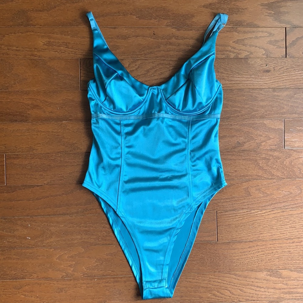 Shimmery Teal Bodysuit Underwire Mermaid Studio 54 Size Large